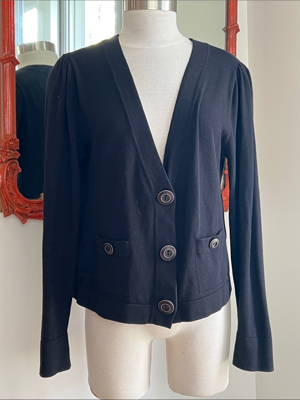 Cabi Classic Black V-Neck Button Front Women's sweater